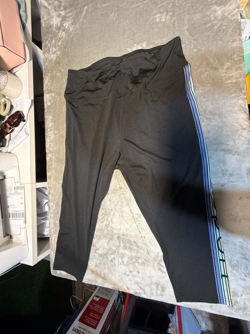 bebe Sport Women's Black Logo Stripe Capri Leggings Size 3X